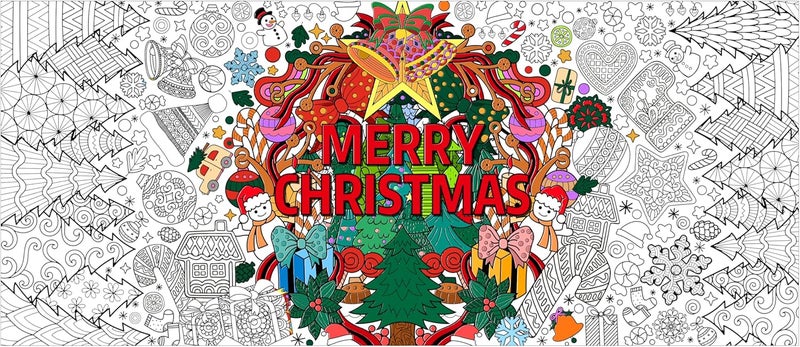 Dvbonike Jumbo Xmas Mandala Coloring Poster Giant Merry Christmas Color-in Paper Poster DIY Drawing Blank Doodle Art Banner 55.1 x 23.6 inch Decoration, Home School Activity Party Supplies for Kids - Image 1